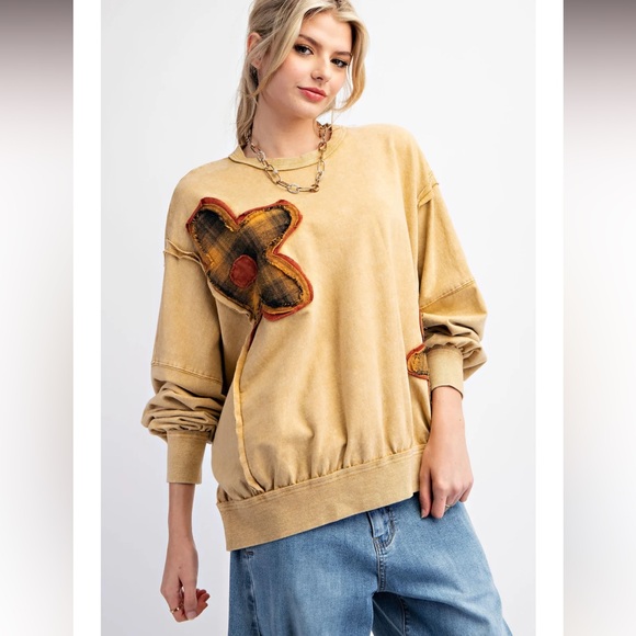 34. Flower Patch Terry Knit Top in Camel - Picture 3 of 4